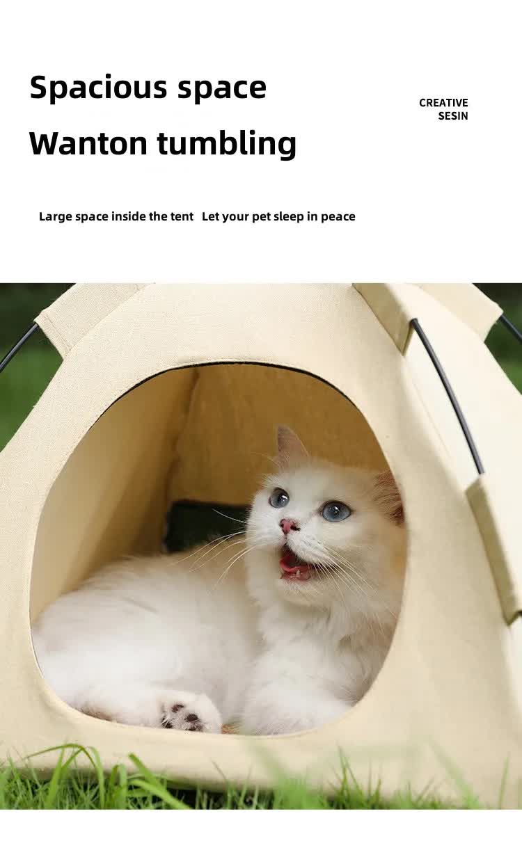Outdoor Cat House,Pet Tent -Windproof and Dustproof Shelter for Small Pets, Apricot, Size: S 35*35*30cm